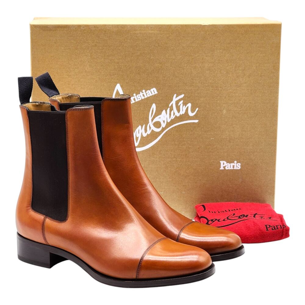 Christian Louboutin Antonio Chelsea Boots Brown Leather EU 40.5 US 7.5 NWB $1350